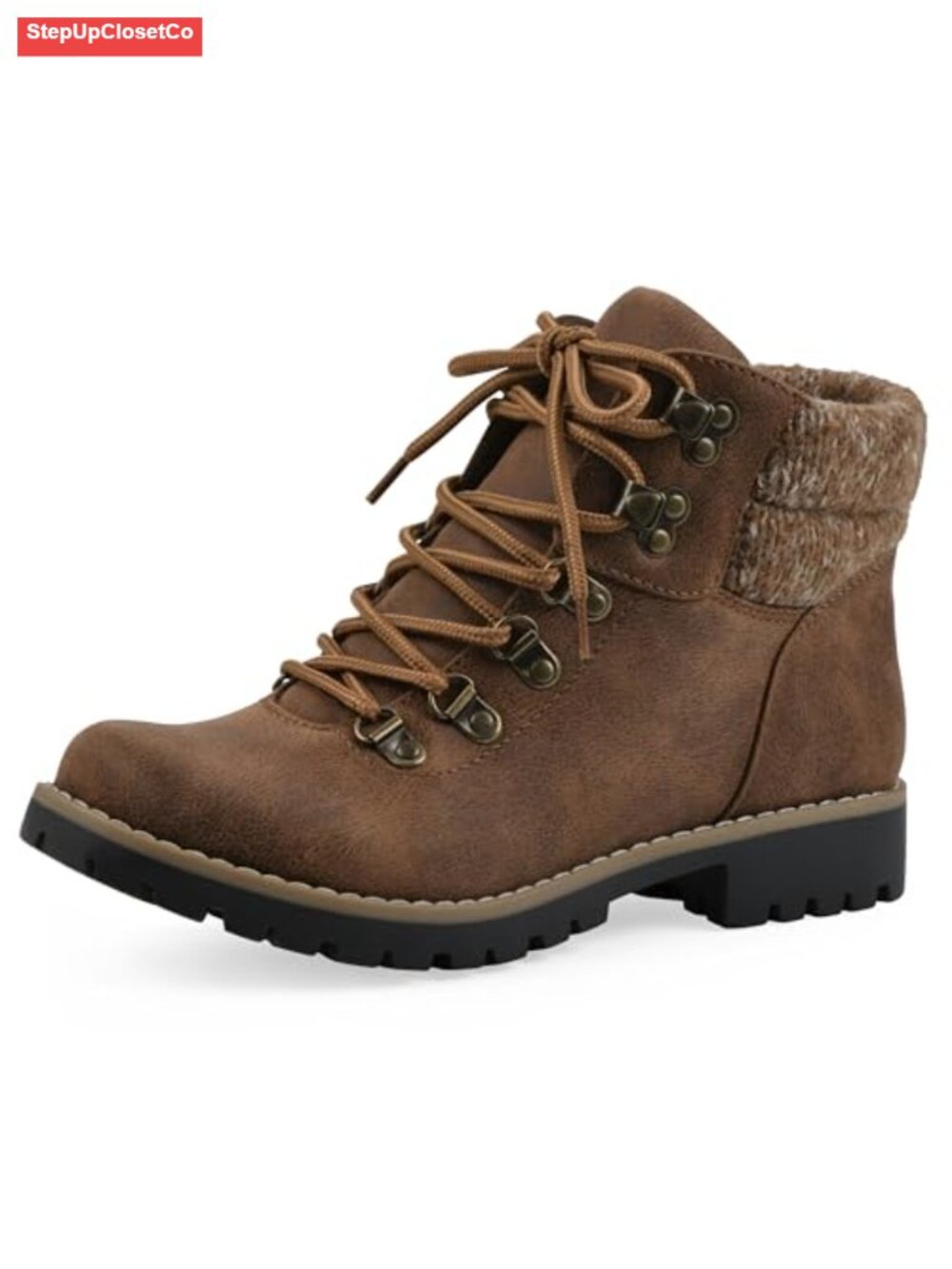 Lace-Up Hiker Style Bootie with Cushioned Insole and Lug Treaded Outsole
